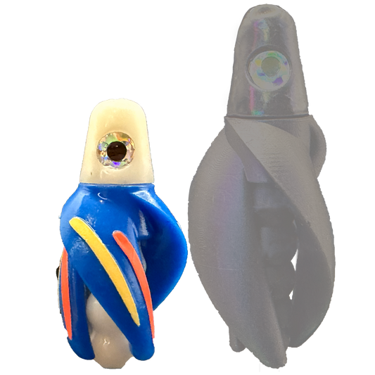 TailSpinMini-Scud Fluo White Blue (Glow Red Yellow) Kokanee Lure