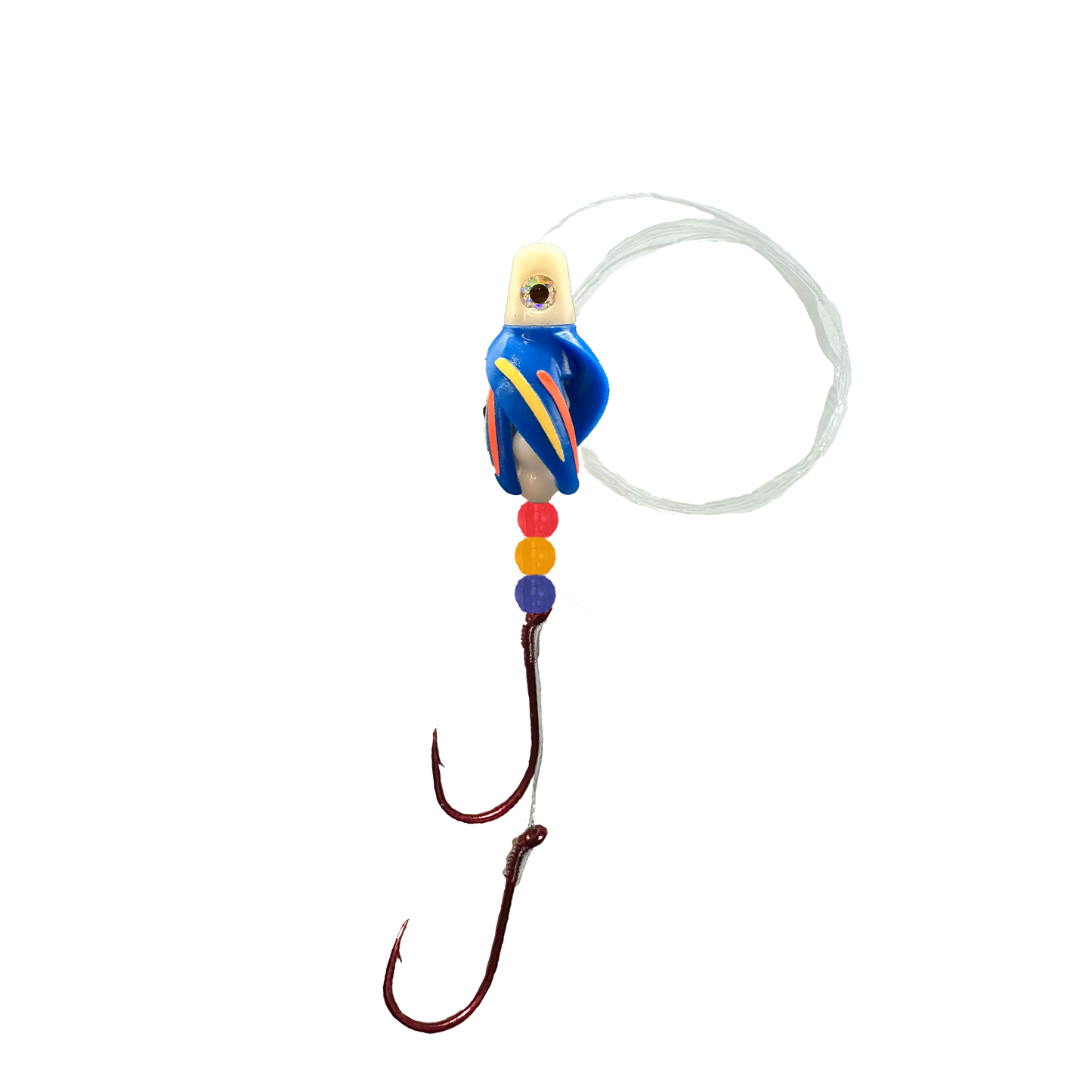 TailSpinMini-Scud Fluo White Blue (Glow Red Yellow) Kokanee Lure
