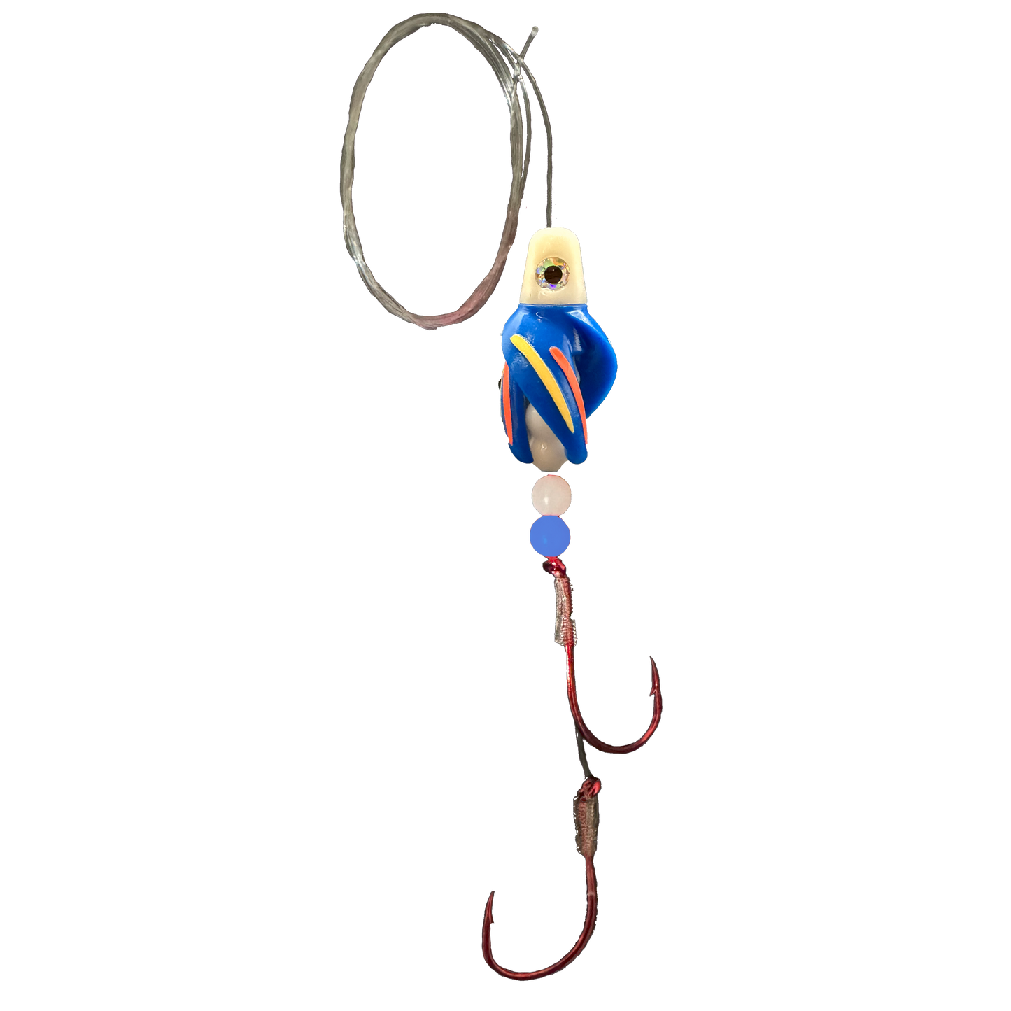 TailSpinMini-Scud Fluo White Blue (Glow Red Yellow) Kokanee Lure