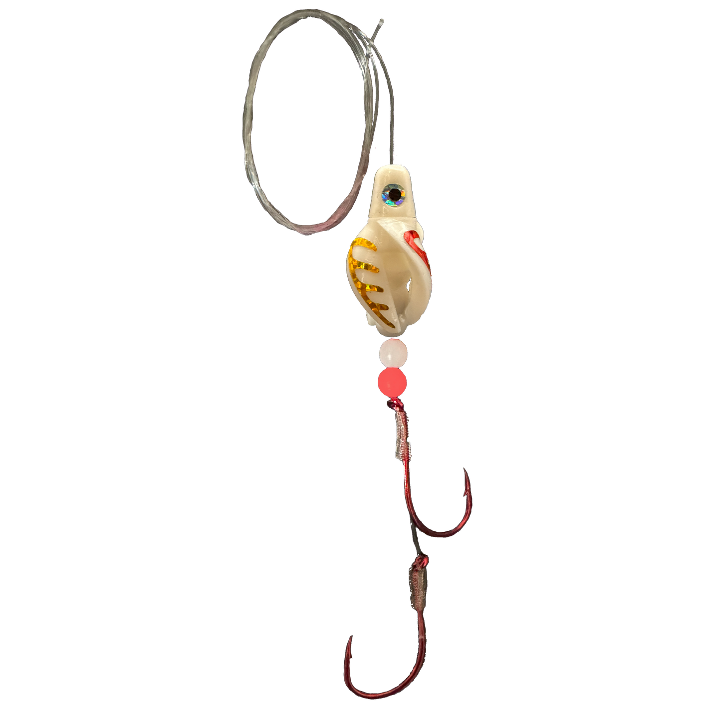 TailSpinMini-Scud Fluo White (Reflective Blue Red Gold) Kokanee Lure